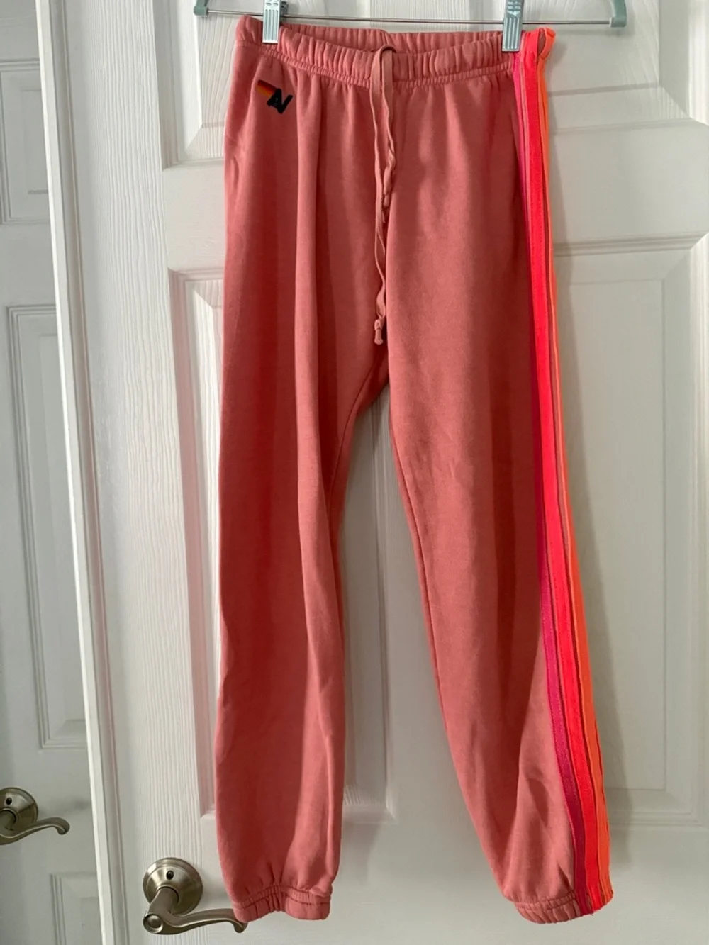 Aviator Nation Coral Pink Jogger Pants with Neon Stripes - Size XS - Picture 1 of 8